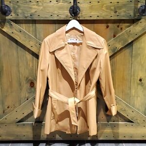 VINTAGE RETRO AMOUR DE WOODSTOCK VINYL COAT VEGAN FAUX PATENT LEATHER KOREA